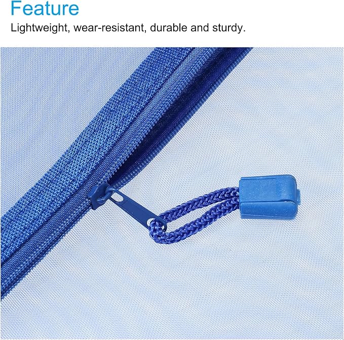 MECCANIXITY Mesh Zipper Bags, A5 Nylon Zip Pouch Pencil Case Storage Pockets for Travel Office Accessories, Blue Pack of 6