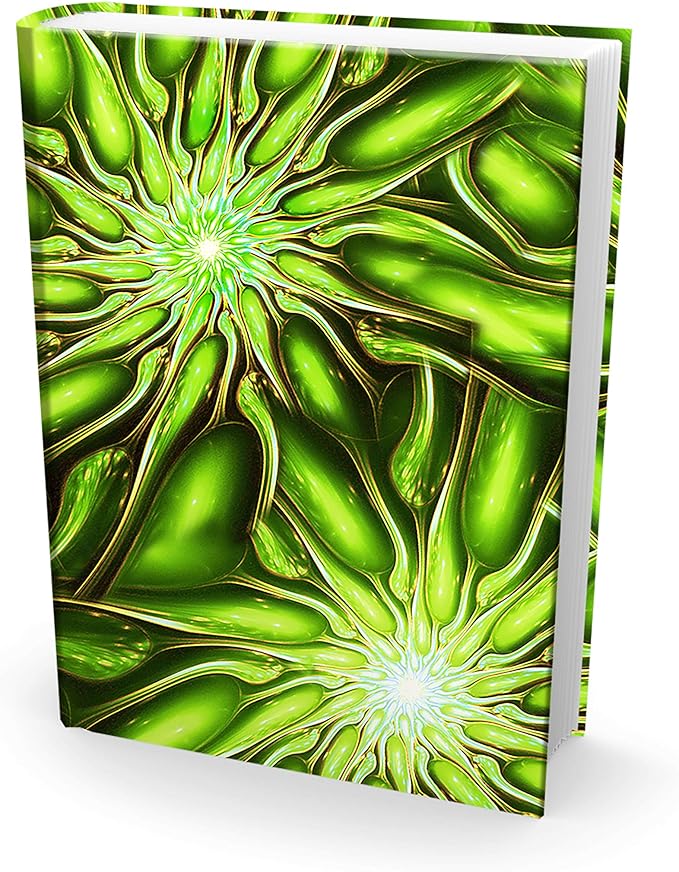 EUCATUS BEST PRODUCTS & GIFTS Easy Apply, Reusable Book Covers 1 Pk. Jumbo 9x11 Textbook Jackets. Stretchable, Washable Green Fractal Designs for Kids & Teens