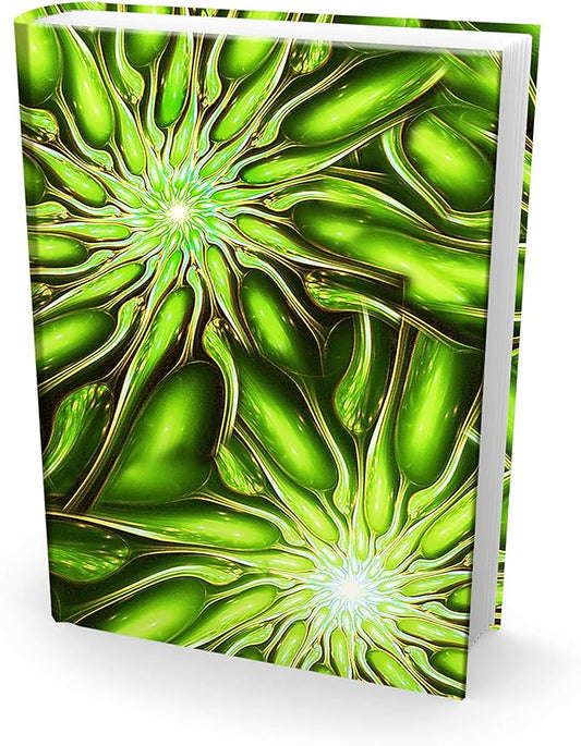 EUCATUS BEST PRODUCTS & GIFTS Easy Apply, Reusable Book Covers 1 Pk. Jumbo 9x11 Textbook Jackets. Stretchable, Washable Green Fractal Designs for Kids & Teens