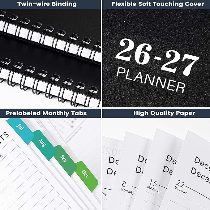 2026-2027 Planner - 8” × 10”, 2026-2027 Planner Weekly and Monthly, from JUL.2026 to JUN. 2027, Premium Paper, Twin-wire Binding, Check Box, Coated Monthly Tabs, for Productive Life