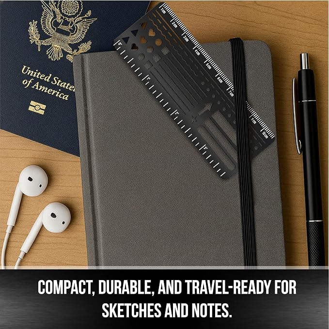 Stainless Steel Pocket Journaling Card – Bullet Point Stencils, Planner Stencils, Calendar Stencil & Habit Tracker – Unique Shapes Journal Ruler & Bookmark for A5 Planners & Journaling Supplies