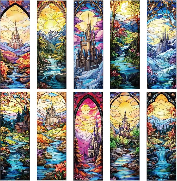 Fantastic Stained Glass Transparent Bookmark - Wxiben 10 Pcs Moon Castle Transparent PVC Bookmark Dark Romance Book Mark Page Clips Gifts for Women Men Book Lovers Teacher Student Bookish Readers