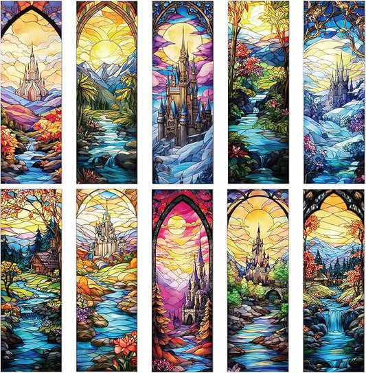 Fantastic Stained Glass Transparent Bookmark - Wxiben 10 Pcs Moon Castle Transparent PVC Bookmark Dark Romance Book Mark Page Clips Gifts for Women Men Book Lovers Teacher Student Bookish Readers