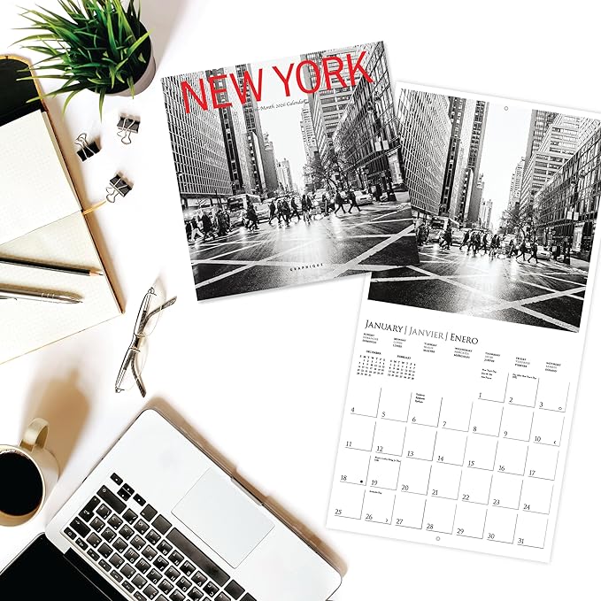 Graphique 2026 New York Mini Wall Calendar | 7” x 7” | Thick Paper | Home & Office Organizer | Large Monthly Grid | 3 Languages & Marked Holidays | 4 Month Preview Page for 2027