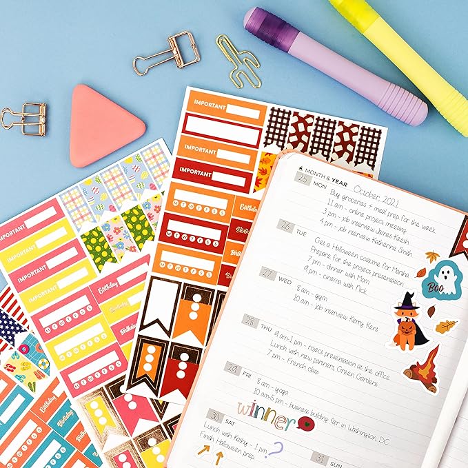 Clever Fox Seasonal Planner Stickers – 600+ Month, Holiday, Washi Tape & Seasons Stickers for Monthly Journal & Calendar – 18 Sheets (Seasonal Pack)