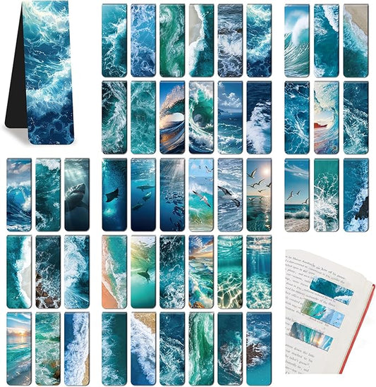 96Pack Magnetic Bookmarks for Reading Women Men Teacher Book Lovers Gifts, Bookmarks Bulk Personalized Bookmark Magnet Bookmark Clips Cute Pretty Funny Book Markers (Sea)