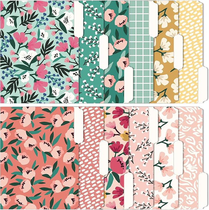 Cute File Folders, Set of 24 3-Tab Letter Size Decorative File Folders Boho Manilla 8.5 x 11 – Pretty Designer Home Office School Supplies (Blossom)