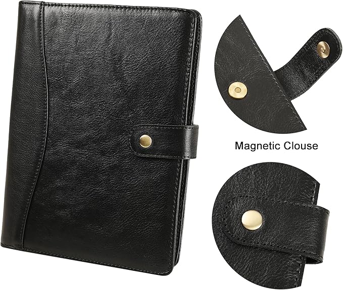 DUKE&COW Small Portfolio Binder with Clipboard - A5 Binder Padfolio for Men - Oil Black - Custom