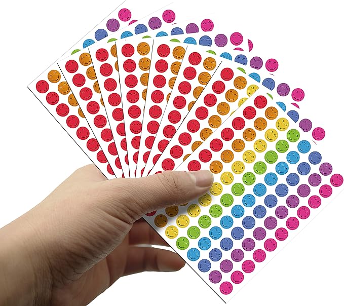 Happy Face Stickers Mega Bundle 5280 PCS in 8 Colors for Reward Behavior Chart 3/8 inch