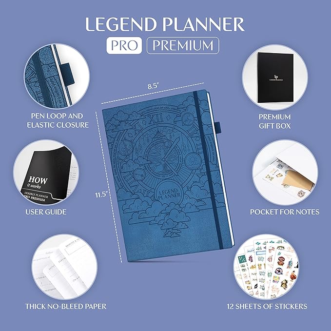 Legend Hourly Planner PRO Premium – Undated Schedule Planner with Time Slots – Weekly, Monthly & Daily Personal Organizer, A4 (Mystic Blue)