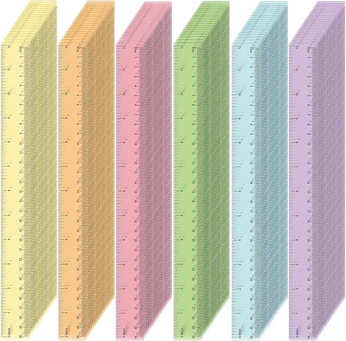 60 Pcs Plastic Clear Rulers 12 Inch, Transparent Assorted Color Ruler Bulk, with Imperial and Metric Scales for Home Office Supplies, Available in 6Colors(Pastel)