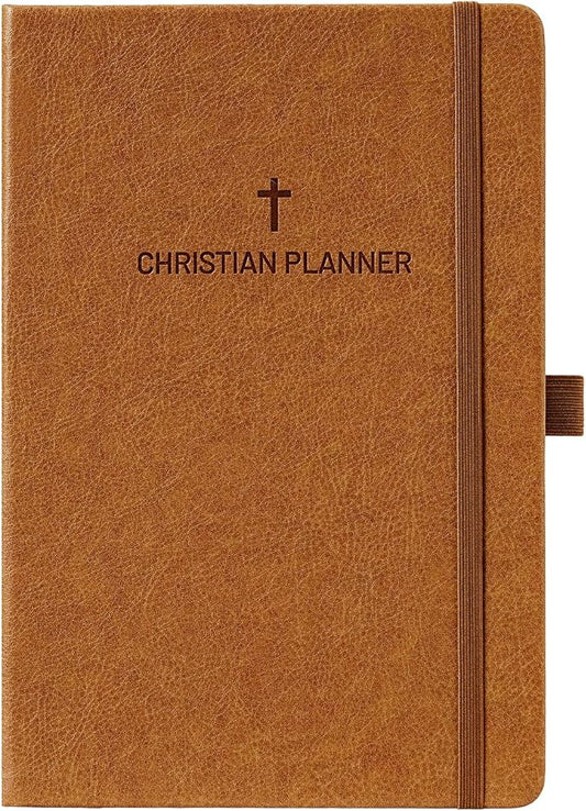 2026 Planner - Christian Planner 2026, JAN. 2026 - DEC. 2026, 5.7" x 8.4", 2026 Weekly Monthly Planner with Stickers, Daily Bible Planner 2026, Pen Holder, Back Pocket, Leather Hardcover - Brown
