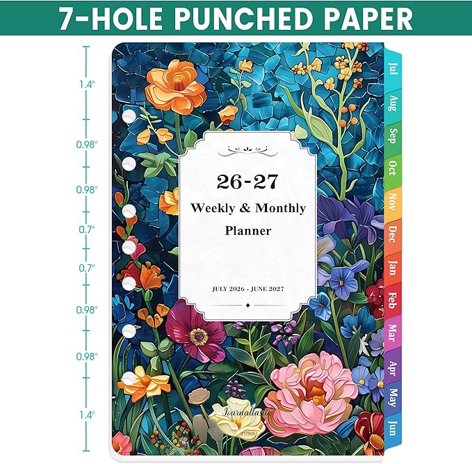 2026-2027 Planner Refills - 7-Hole Punched Planner Refills 2026-2027 with Colorful Tabs, JUL 2026 - JUN 2027, 5.5" x 8.5", A5 Planner Inserts, 26-27 Weekly and Monthly Planner Refill with Monthly Pages & Weekly Pages - Dopamine Color