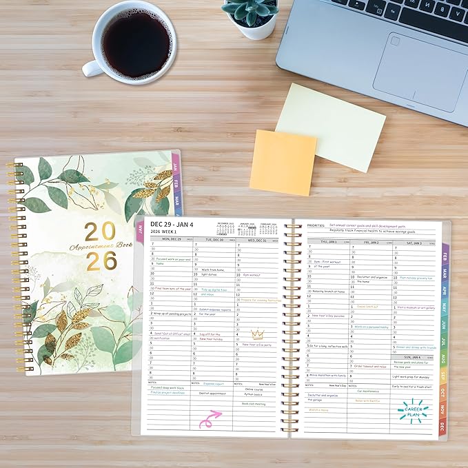 2026 Appointment Book, 30 Minutes-Hourly, Weekly ＆ Monthly Calendar Planner 2026, Jan 2026 - Dec 2026, 6.2'' x 8.4'', 2026 Daily Planner with Tabs ＆Pocket, Flexible Cover, Great for Office, Home, School