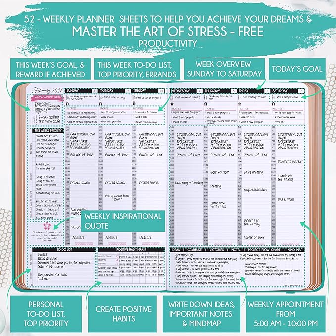 Deluxe 2026 Planner Weekly and Monthly | Law of Attraction Planner with Productivity App | 12-Month for Productivity, Gratitude & Goal Setting | Includes Foldable Vision Board, Gift Box & Stickers