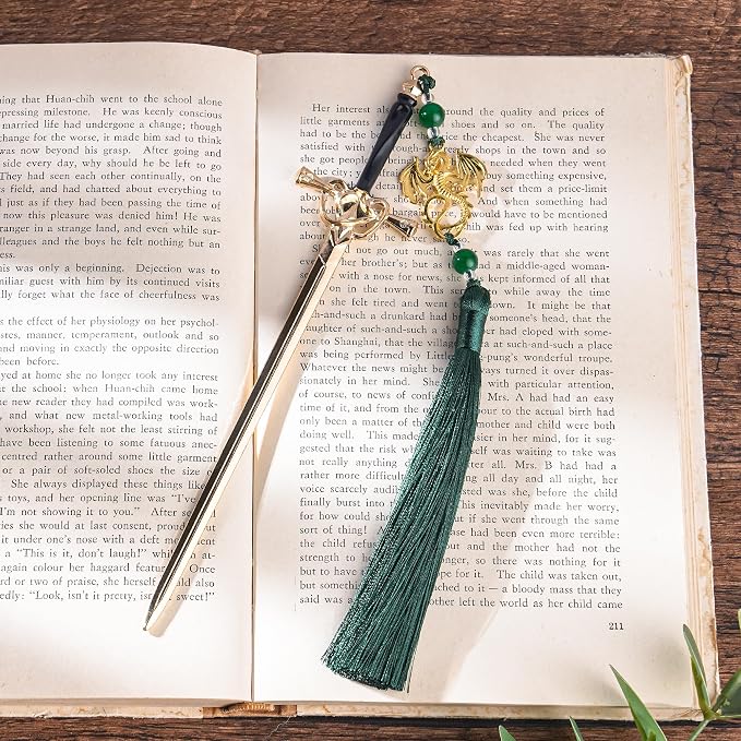 Dragon Sword Metal Bookmarks - Fantasy Fourth Wing Book Mark Gift Reading Men Cool Aesthetic Merch Green Tassels Page Marker Funny Book Lover Novel Fans Boy Student Teacher School Supplies