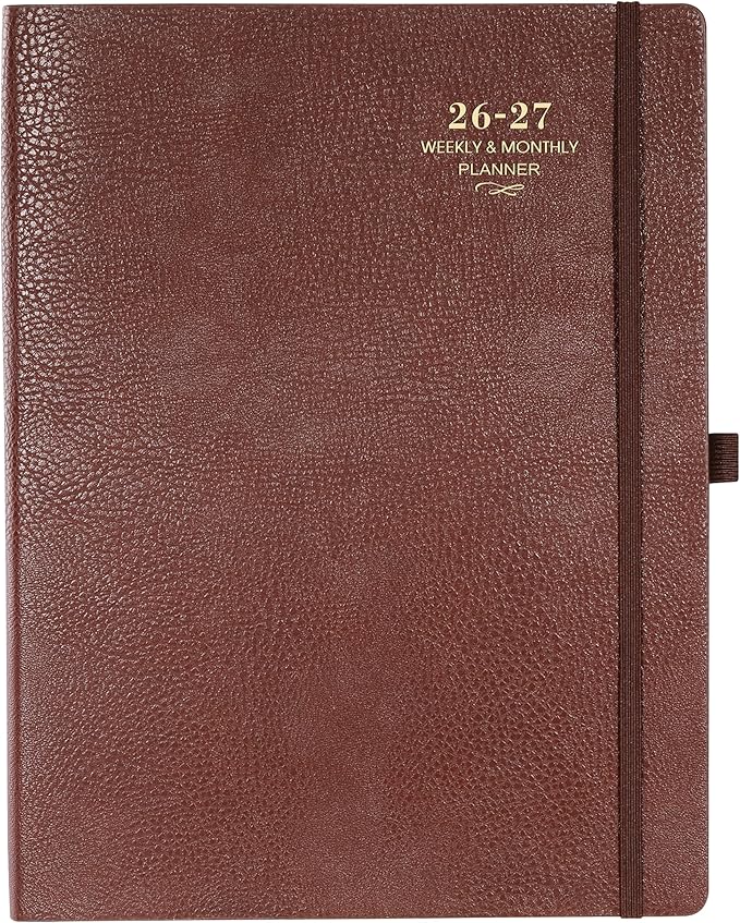 Planner 2026-2027 - JUL 2026 - JUN 2027, Academic Planner 2026-2027, 26-27 Planner, Weekly and Monthly Planner, Leather Cover Calendar Planner with Thick Paper, Back Pocket with Notes Pages, Brown (8.5" x 11")