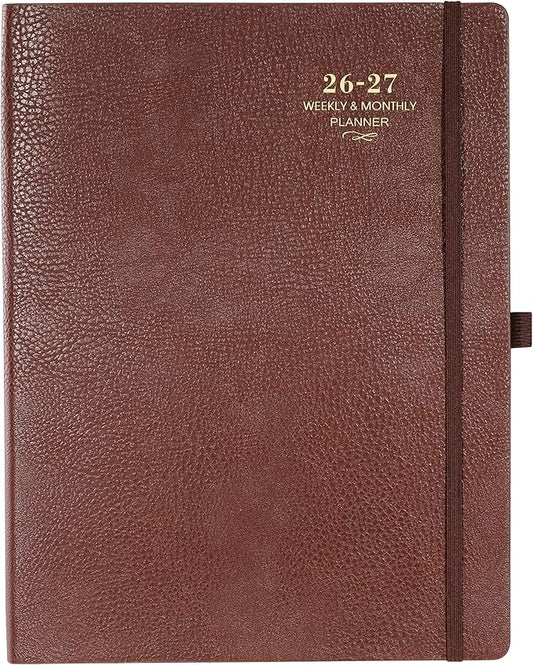 Planner 2026-2027 - JUL 2026 - JUN 2027, Academic Planner 2026-2027, 26-27 Planner, Weekly and Monthly Planner, Leather Cover Calendar Planner with Thick Paper, Back Pocket with Notes Pages, Brown (8.5" x 11")