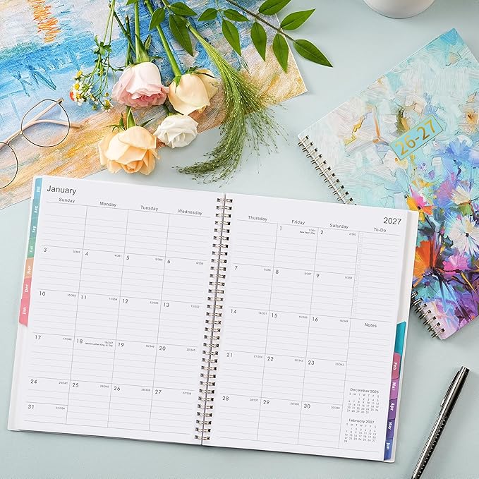 Planner 2026-2027 - Academic Planner 2026-2027, July 2026 - June 2027, 8.5" x 11", Calendar Planner with Colorful Monthly Tabs, Twin-wire Binding, Holidays, Back Pocket