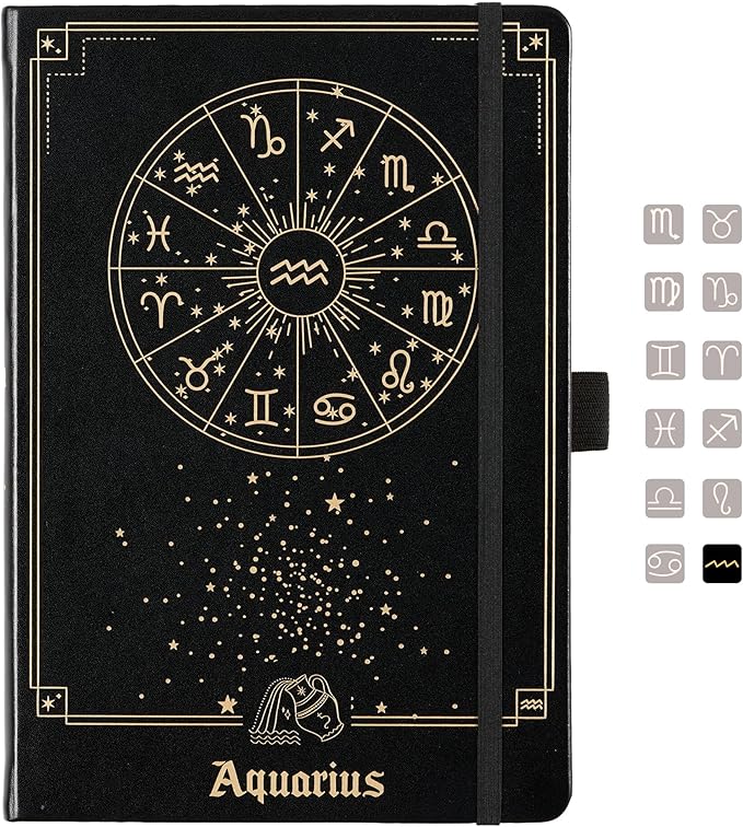 AuroPlanner Aquarius Zodiac Undated Planner – Monthly Weekly Daily Astrology Portable Journal Notebook, A5 (5.8” × 8.3”), 160 Pages 4-Month Layout, 100 GSM Paper
