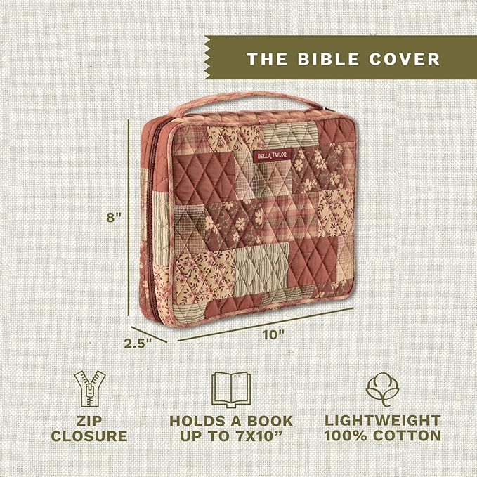 Bella Taylor Quilted Bible Cover for Women - Large Study Bible Case - Burgundy Patch