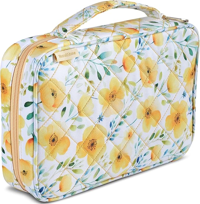Quilted Bible Case for 6.5 X 9.5 inch Books, Bible Carrying Case for Women, Yellow Bible Cover
