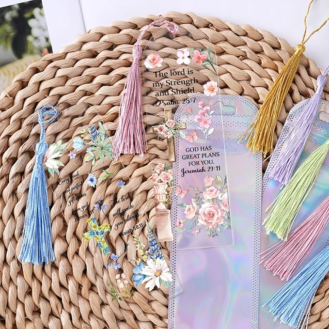 Dazoratix Clear Acrylic Bookmarks Blanks - 60 Pcs Bible Verse Bookmark Making kit Christian Inspirational Scripture Accessories Floral Aesthetic Page Markers UV DTF Stickers for Women Men Kids Gift