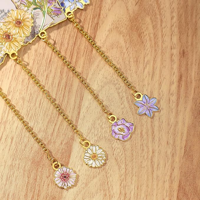 4 Pieces Metal Bookmark, Hollow Flower Book Mark for Book Lovers, Vintage Bookmarks for Reading Women, Men, Teacher, Students