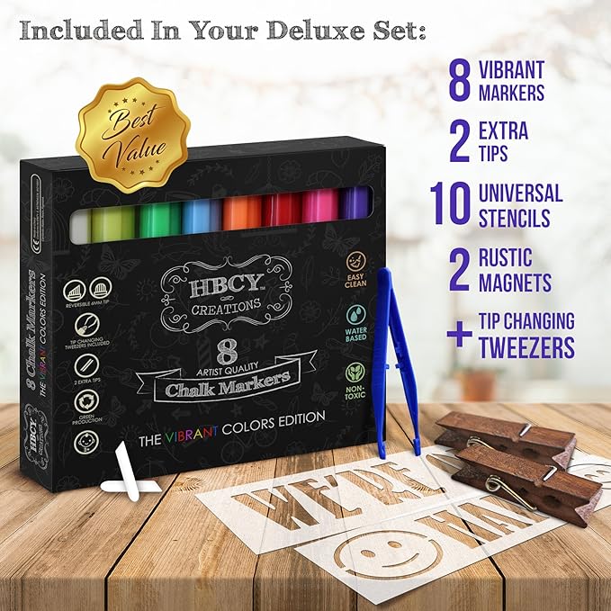 A Frame Chalkboard with Chalk Markers by HBCY Creations: 40x20 Solid Wood A-Frame Sign Gray Double-Sided Magentic Menu Board, Deluxe Set Includes 8 Chalk Markers, 10 Stencils, 2 Magnets