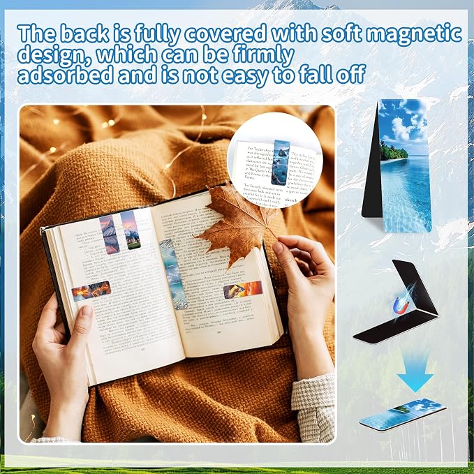 144Pack Magnetic Bookmarks for Reading Women Men Teacher Book Lovers Gifts, Bookmarks Bulk Personalized Bookmark Magnet Bookmark Clips Cute Pretty Funny Book Markers (Scenery)