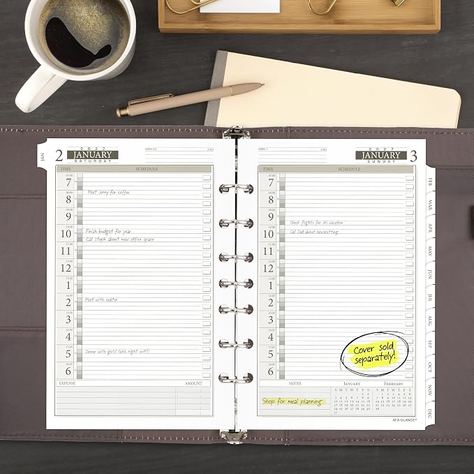 AT-A-GLANCE 2027 Planner Refill Daily, 5.5" x 8.5", Desk Size 4, One Page Per Day Refill, 7-Ring Loose-Leaf (481-125-27)