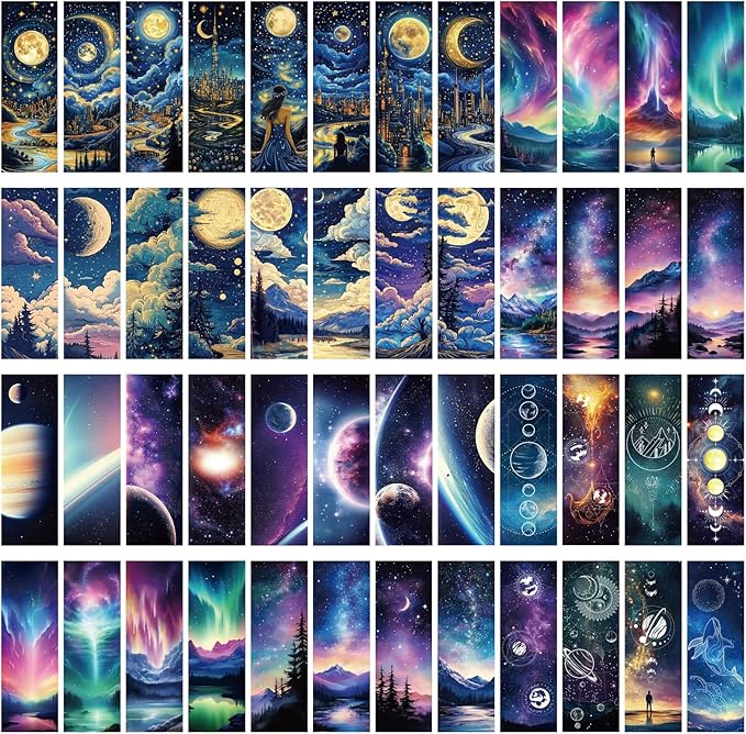 Fantasy Bulk Bookmark for Women - 96 Pcs Starry Sky Moon Space Personalized Paper Bookmark for Book Lovers, Cool Bulk Bookmarks for Adults Children Teachers Students Reading Gifts