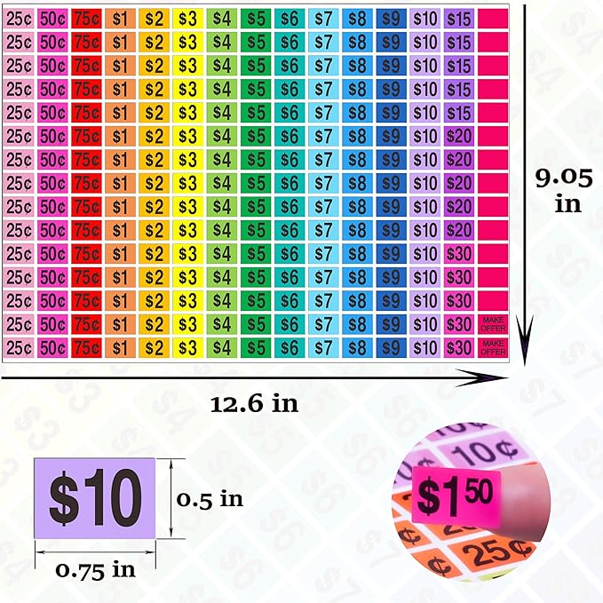 YSHIHE Garage Sale Price Stickers, 2250 Pcs Preprinted Rectangle Removable Labels, 1/2" x 3/4", for Yard Sale and Flea Market
