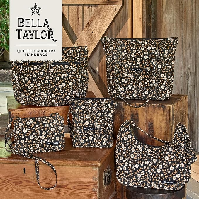 Bella Taylor Quilted Bible Cover for Women - Large Study Bible Case - Vintage Vine Midnight