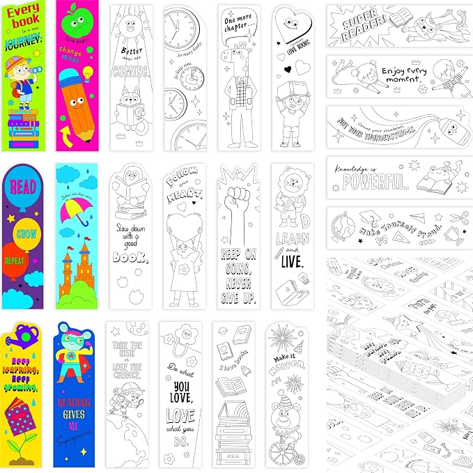 100 PCS Inspirational Bookmarks, 50 Designs DIY Coloring Book Markers Motivational Reading Page Holder for Students, Color Your Own Bookmark for Class Gifts, Kids, Adults, Teachers, Book Lovers
