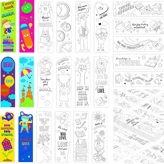 100 PCS Inspirational Bookmarks, 50 Designs DIY Coloring Book Markers Motivational Reading Page Holder for Students, Color Your Own Bookmark for Class Gifts, Kids, Adults, Teachers, Book Lovers