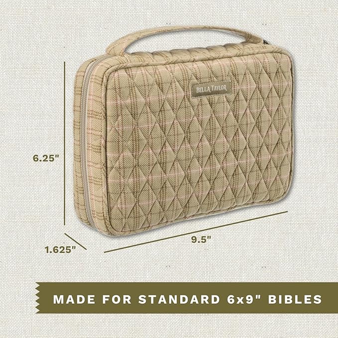 Bella Taylor Small Bible Cover for Women - Quilted Cotton Bible Case for 6 x 9 inch Books - Willow Plaid