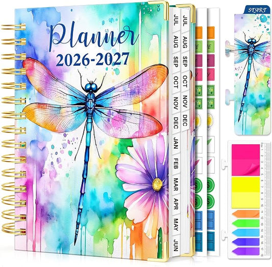 Planner 2026-2027, 18 Month Weekly and Monthly Academic Planner, July. 2026 - Dec. 2027, 6.6" x 8.3" A5 Hardcover Calendar Planner with Page Tabs, Separator Page, Inner Pocket, Bookmark, Stickers, Sticky Note Set