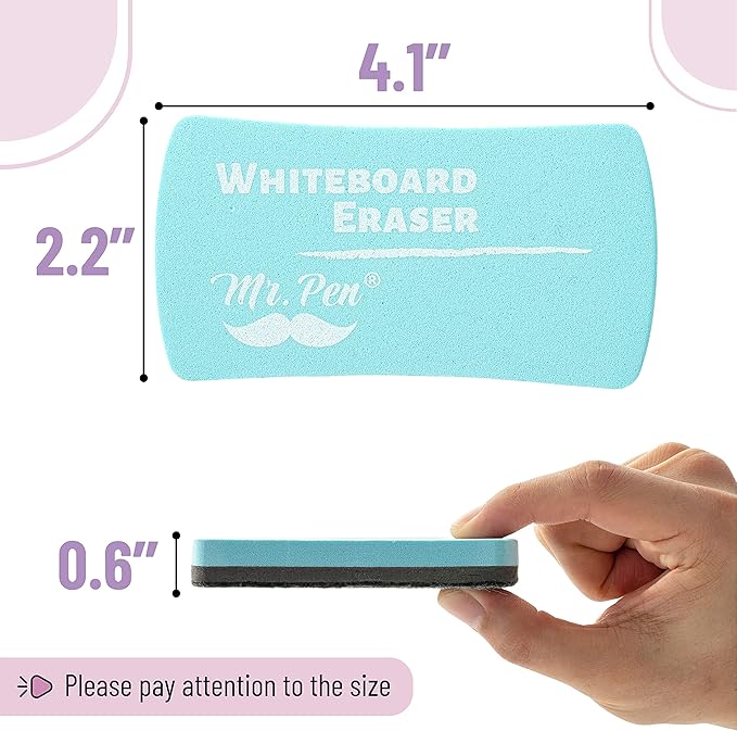 Mr. Pen- Magnetic Dry Erase Erasers, 4" x 2", 8 Pack, Assorted Colors, Magnetic Whiteboard Dry Erase Erasers Bulk for Kids, Teachers, Students and Classroom Supplies