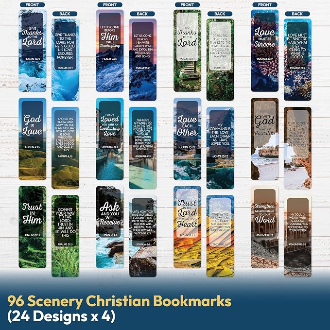96 Bible Bookmark Pack with Bible Verses – Multiple Designs – Inspirational Christian Bookmarks for Women & Men – Bible Book Markers for Classroom, Bible Study, Church Supplies