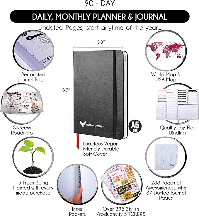 Law of Attraction Life & Goal Planner - A 90 Day Journey Creating Your Dream Life - Personal Gratitude Journal, Week Success Planner, Vision Board & Organizer + Planner Stickers, Undated