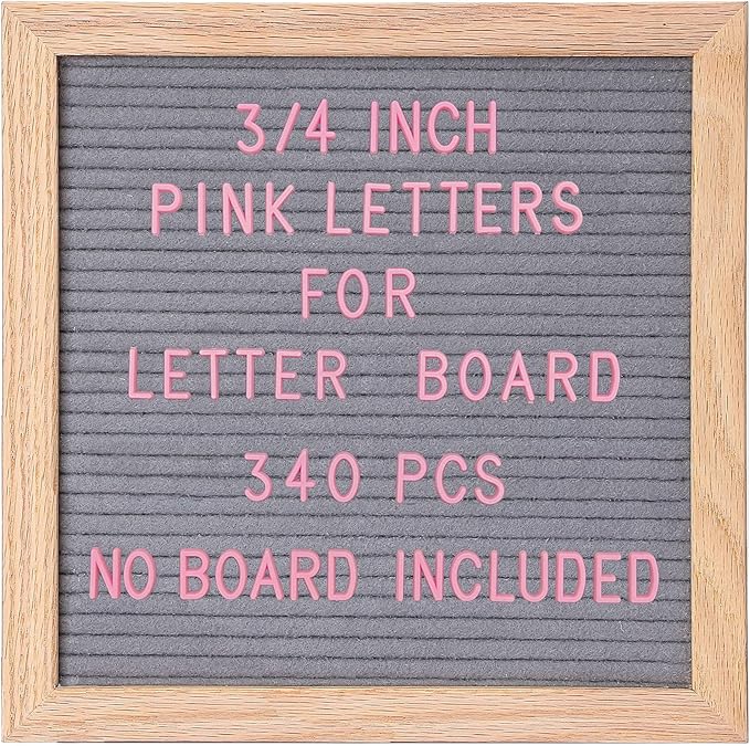 Felt Letter Board Letters Sets - Pre-cut 340pcs 3/4 Inch(0.75") Pink Letters with Canvas Bag(No Board Included)
