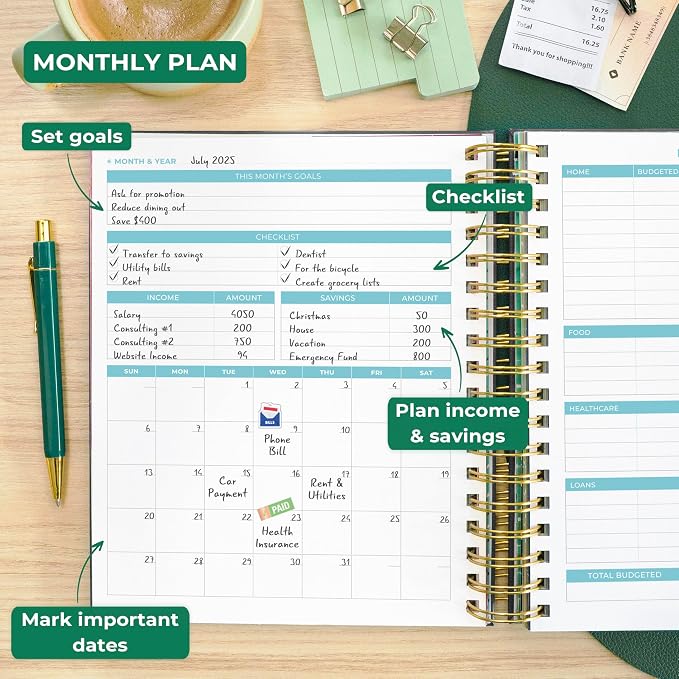 Clever Fox Budget Planner & Monthly Bill Organizer With Pockets. Expense Tracker, Budgeting Journal & Financial Book. Large, 8x9.5" (Black)