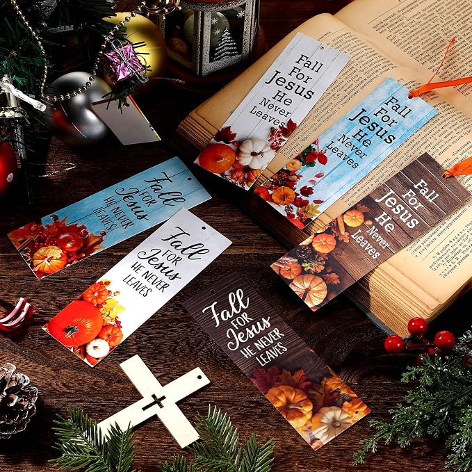 Dispowreath 60 Pcs Fall for Jesus He Never Leaves Religious Christian Bookmarks Church Bookmarks Gift for Men Women Church Home