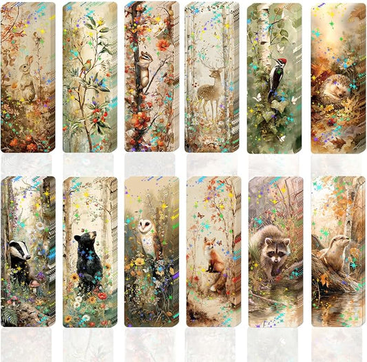 48 Pcs Woodland Animals Bookmarks, Vintage Watercolor Animals Paper Bookmark Bulk for Women Man, Forest Trees Book Mark Gift for Reading Lovers Library Accessories