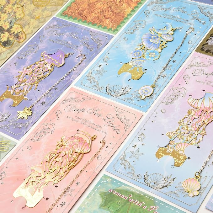 4 Pcs Metal Bookmarks Set for Reading Lovers Book Lovers Gifts, for Women, Men, Kids, Girls, Readers - Jellyfish