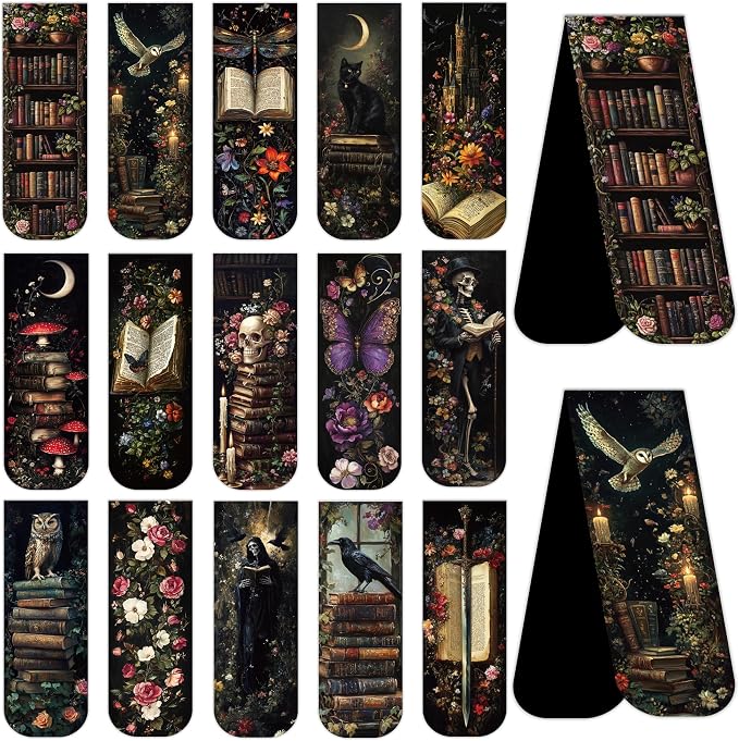 45PCS Dark Academia Magnetic Bookmarks, Gothic Floral Aesthetic Magnet Book Mark Clips for Reading Women, Dark Romance Merch Bookish Accessories and Gifts for Book Lovers