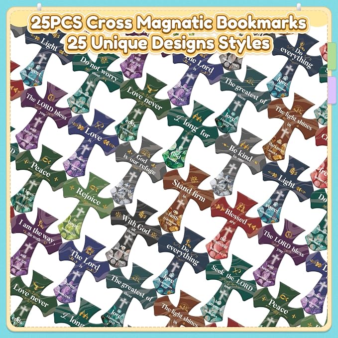 25Pack Magnetic Bookmarks Christian Bookmarks Bulk Cross Bible Bookmark for Reading Women Men Kids Teacher Book Lovers Gifts, Religious Magnet Bookmark Clips Cute Personalized Book Markers (Vintage)