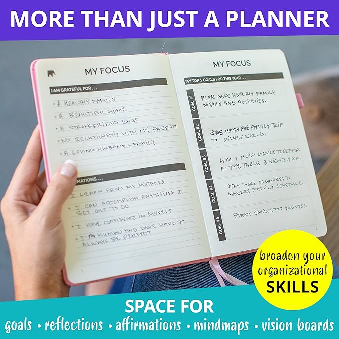 Undated Leather Planner 2025-2026 – Daily, Weekly & Monthly Organizer | Stylish 8.25" x 5.75" Agenda Book with Pen Holder | No-Bleed Thick Paper | To-Do Lists & Goal Planner for Work, School & Life