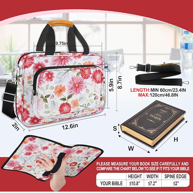 Bible Cover for Women,Bible Carrier,Vintage Floral Flowers Large Bible Bags For Women,Bible Study Supplies for women,Journaling Kit Book Carrying Case Christian Gifts with Bible Highlighters ,Pen,Tabs